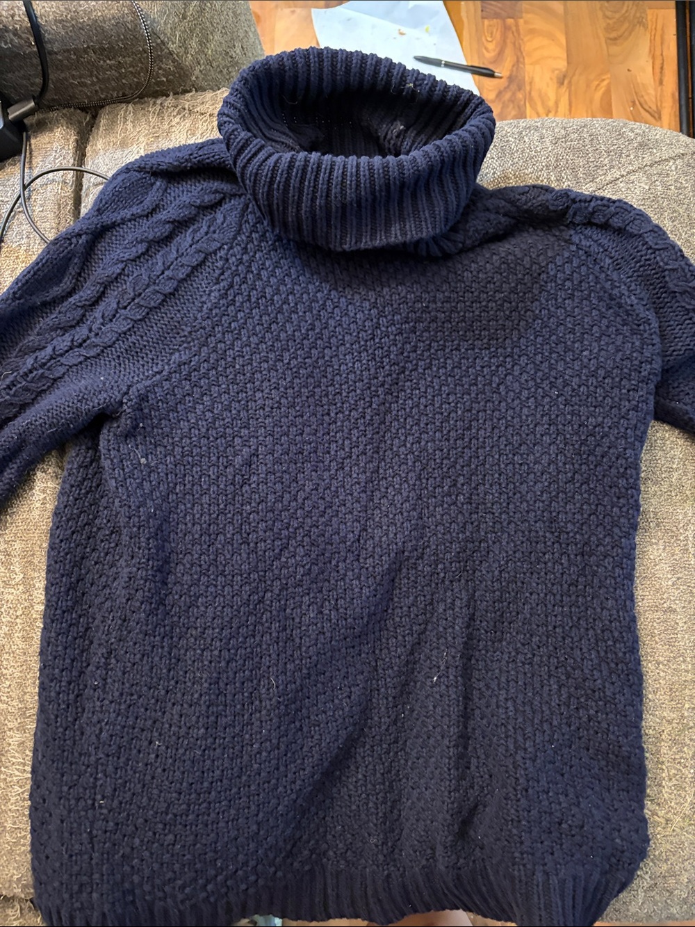 Lauren by Ralph Lauren Navy Turtleneck Cable-Knit Sweater